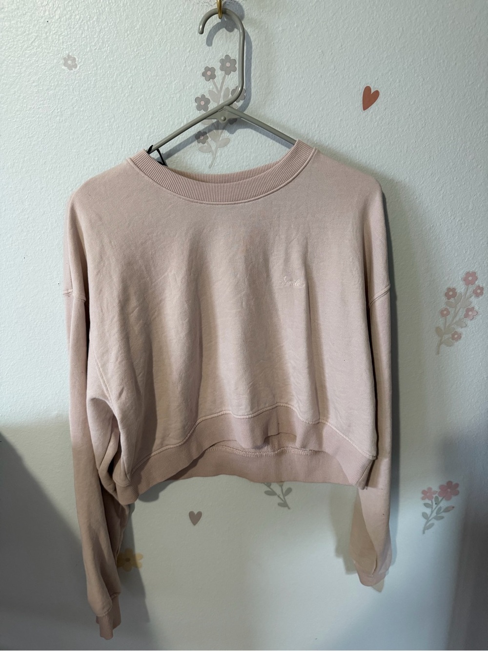 H&M Blush Pink Ribbed-Cuff Crewneck Sweatshirt